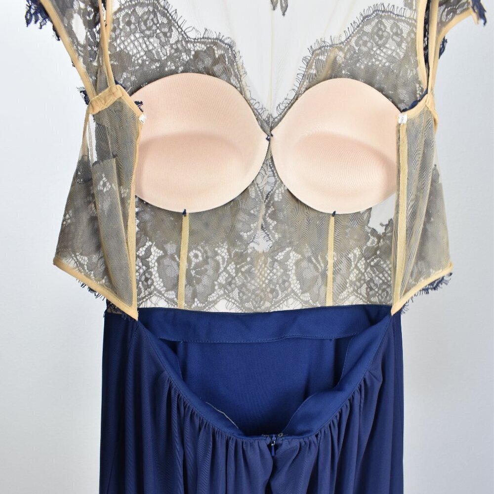 Sherri Hill 5207 Navy Blue Lace Illusion Open Back Gown - 12 - Picture 12 of 14